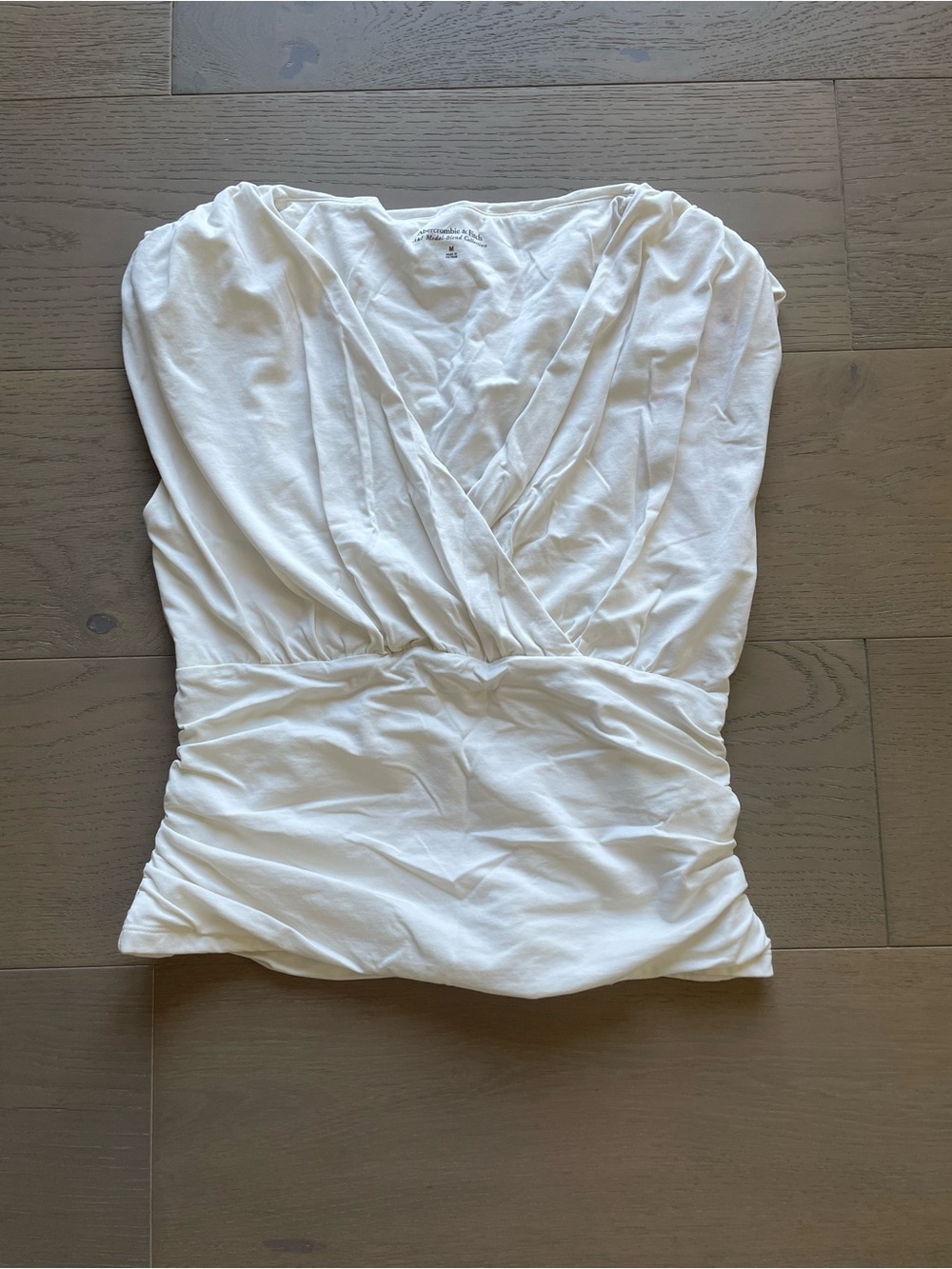 White Draped V-Neck Ruched Waist Top